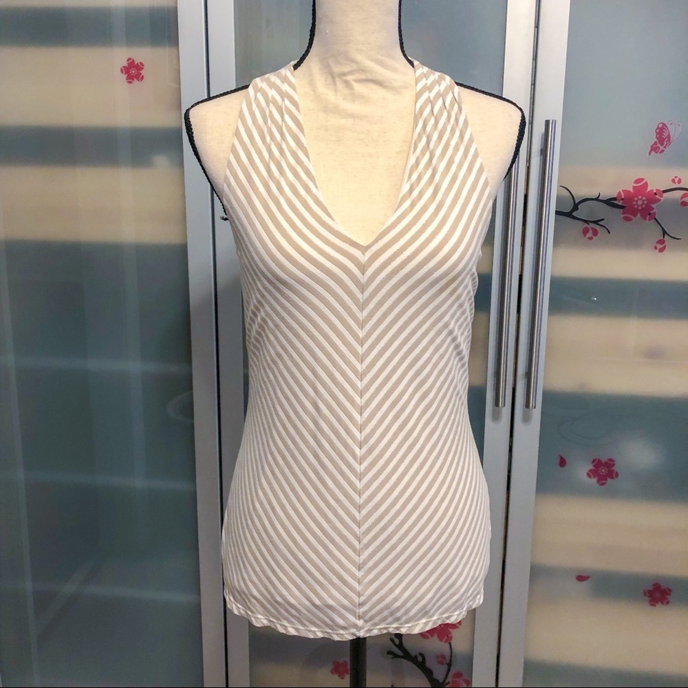 WHBM Striped Tank / Sleeveless Top - Beige ~ M